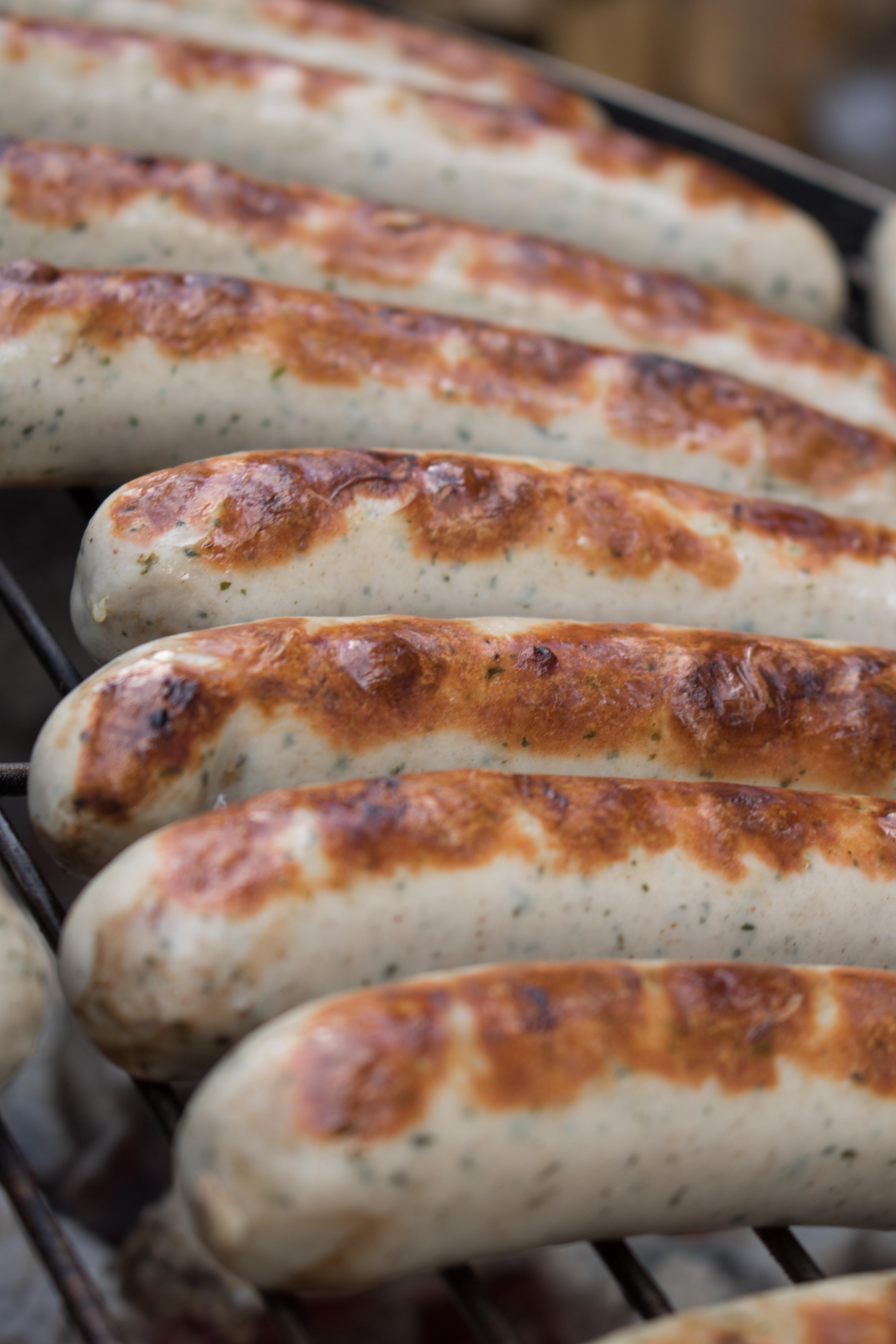 Pork sausage on the grill